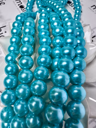 Sträng med glaspärlor, vaxad, turquoise, 10mm (85st)