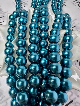 Sträng med glaspärlor, vaxad, teal, 10mm (85st)