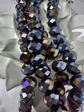 Sträng slipade glasrondeller, AB-färgade, svart, 10x8mm (65st)