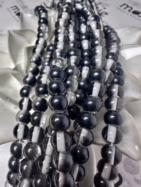 Sträng glaspärlor, night and day clear, black, 6mm (145st)