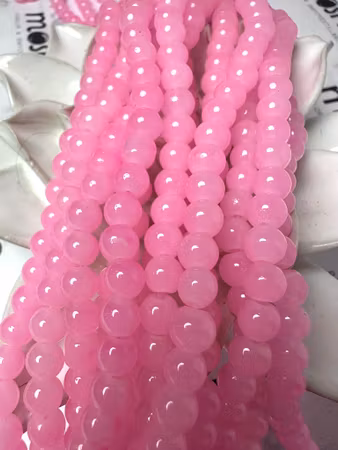 Sträng med glaspärlor, Jadeimitation, rosa, 6,5mm (144st)