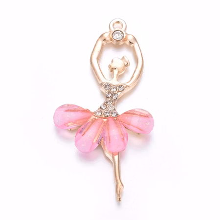 Ballerina berlock, rhinestones, rosa, 6cm (st)