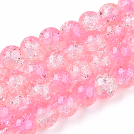 Sträng glaspärlor, Krackelerade iced hot pink, 8mm (100st)