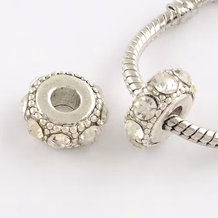 Rondeller i blandmetall, ormlänk, rhinestones, 15mm (5st)