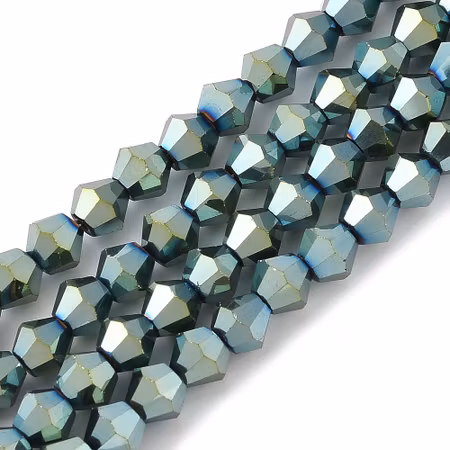 Sträng biconeslipade, elektropläterad, teal, 6mm (45st)