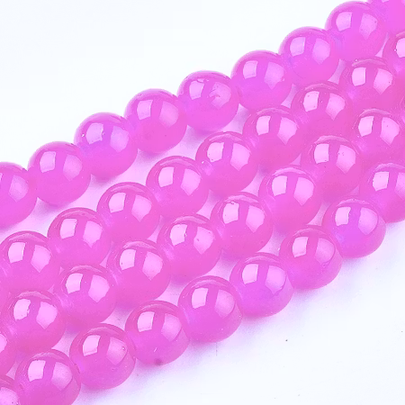 Sträng med glaspärlor, Jadeimitation, magenta, 8,5mm (100st)