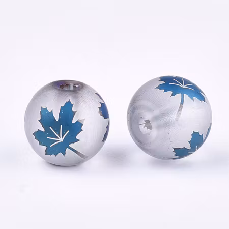 Frostade glaspärlor med löv, blue fall, 8mm (20st)