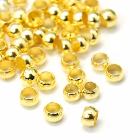 Klämpärlor med stort hål, mässing, 3mm, guld (100st)