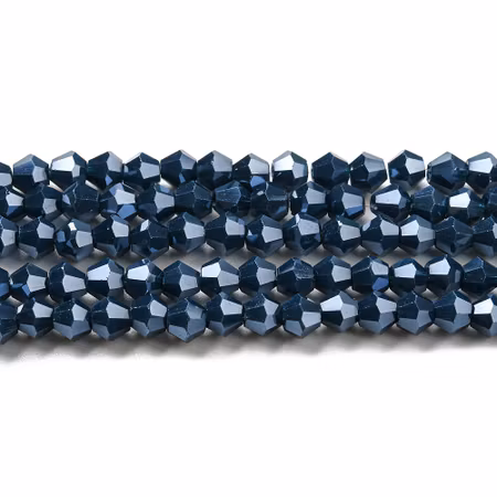 Sträng biconeslipade glaspärlor, prussian blue 4mm (ca 85st)