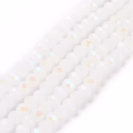 Sträng slipade glasrondeller, jadeimitation, vit. 4x3mm (110st)