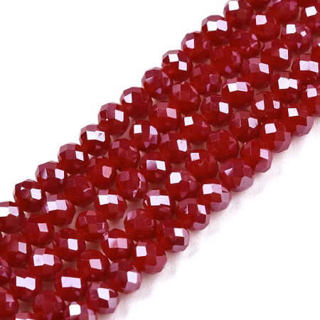 Sträng slipade glasrondeller, mörkröd, 3mm (ca 105st)