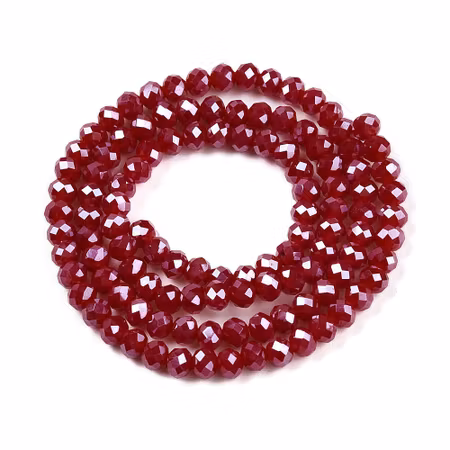 Sträng slipade glasrondeller, mörkröd, 3mm (ca 105st)