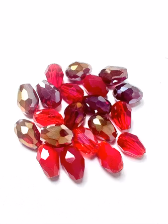Slipade glasdroppar, fire mix, elektropläterade. 8x6mm (20st)