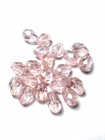 Slipade rosa glasdroppar, elektropläterade. 8x6mm (20st)