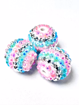 Stora pärlor, strasspärlor, randig pastell, 20mm (3st)