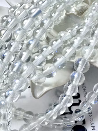 Sträng glaspärlor, fluff clear, 6mm (142st)
