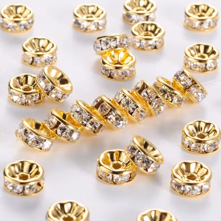 Strassrondell, 8mm, klass AAA, rak, guld, mässing (10st)