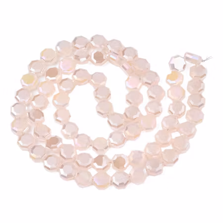 Slipade platta oktagoner, sträng med glaspärlor, AB pläterad, jadeimitation, misty rose, 8mm (72st)