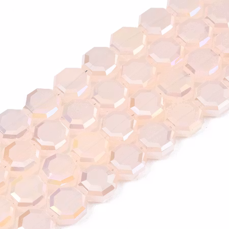 Slipade platta oktagoner, sträng med glaspärlor, AB pläterad, jadeimitation, misty rose, 8mm (72st)