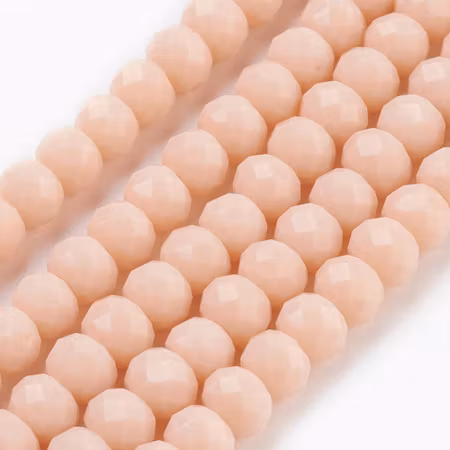 Sträng slipade glasrondeller, jadeimitation, dusty Peach. 6x4mm (85st)