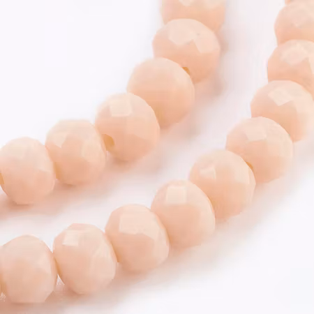 Sträng slipade glasrondeller, jadeimitation, dusty Peach. 6x4mm (85st)