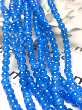 Sträng med Dovt Krackelerade Im so Blue, 6mm, glaspärlor (130st)