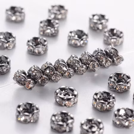Strassrondell, 4mm, vågig, mässing, gunmetal, GradAAA (10st)