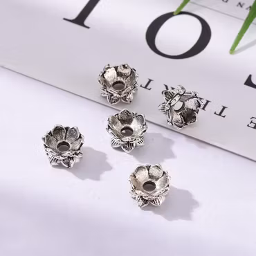 Rondeller, dubbelsidig lotus, antik silver, 9mm (5st)