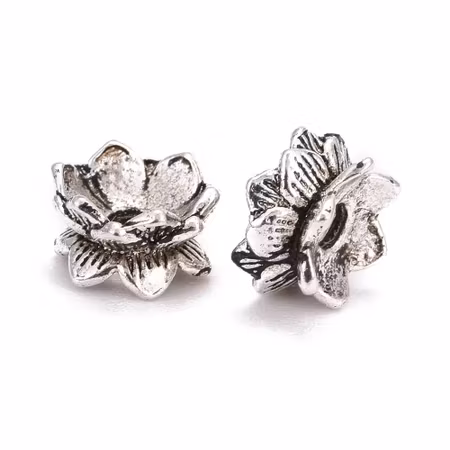 Rondeller, dubbelsidig lotus, antik silver, 9mm (5st)