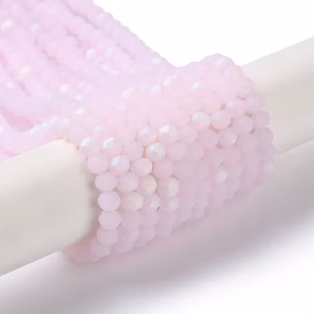 Sträng slipade glasrondeller, halvpläterad frostad jade, pearl pink, 4mm (ca 110st)