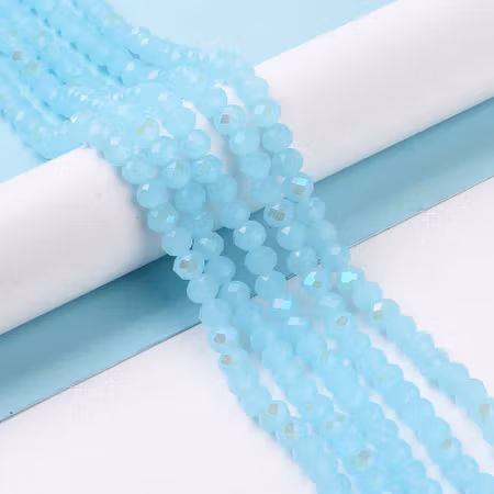 Sträng slipade glasrondeller, jadeimitation, ljusblå, 4mm (ca 110st)