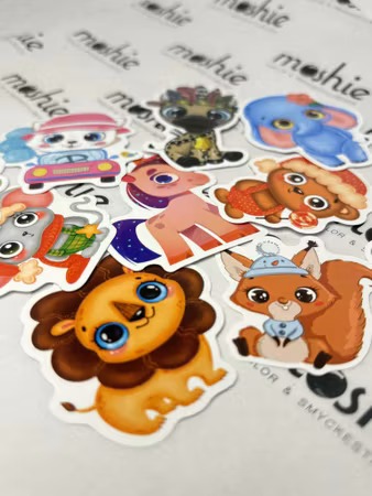 Klistermärken, cartoon animal mix, vattentäta av vinyl (10st)