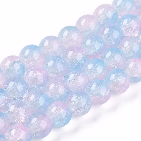 Sträng med krackelerade glaspärlor cotton candy, 8mm (105st)