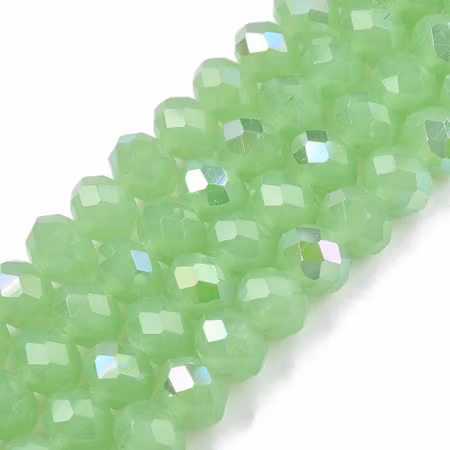 Sträng facetterade glasrondeller, crystal leaf, AB Jadeimitation, 8x6mm (65st)