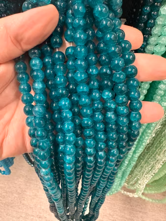 Sträng med Dovt Krackelerade Im so teal, 8mm, glaspärlor (100st)