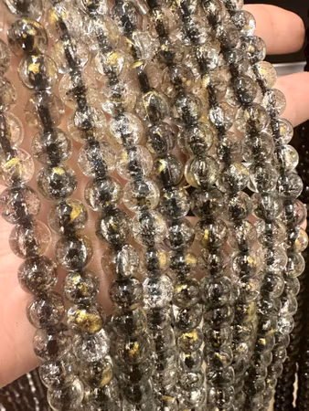 Sträng glaspärlor Gold flake, cosmic midnight, 8mm (103st)