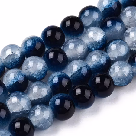 Sträng med dovt krackelerade jadeimitation av glas, blue storm, 8mm (104st)