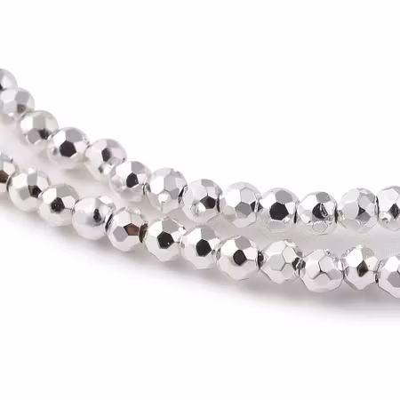 Sträng slipade glaspärlor, Dazzle Silver, 2mm (200st)