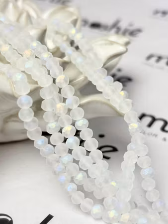 Sträng facetterade glasrondeller, Frostad halvpläterad, Snow, 4mm (105st)