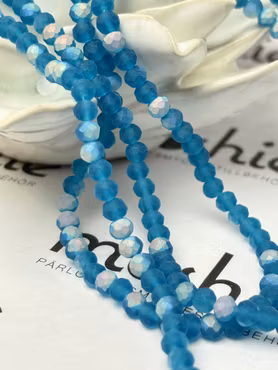 Sträng facetterade glasrondeller, Frostad halvpläterad, Lagoon, 4mm (105st)