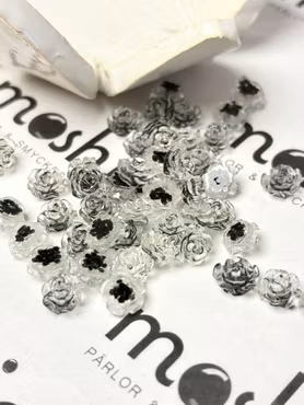 Svarta rosor transparenta med glitter, nail art, 8mm (50st)