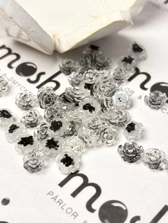 Svarta rosor transparenta med glitter, nail art, 8mm (50st)