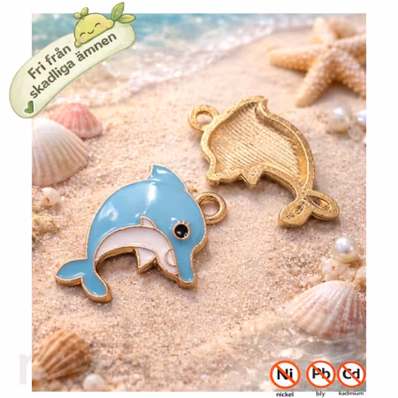 Delfin blå Emaljerade berlocker 18,5mm 2st