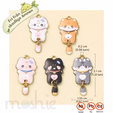 Katter med dinglande svans Emaljerade berlocker 31mm 5st