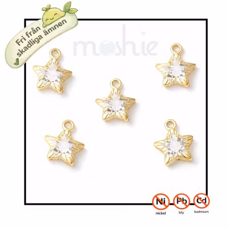Berlocker av stjärna med guldram och rhinestone av glas 14mm 5st
