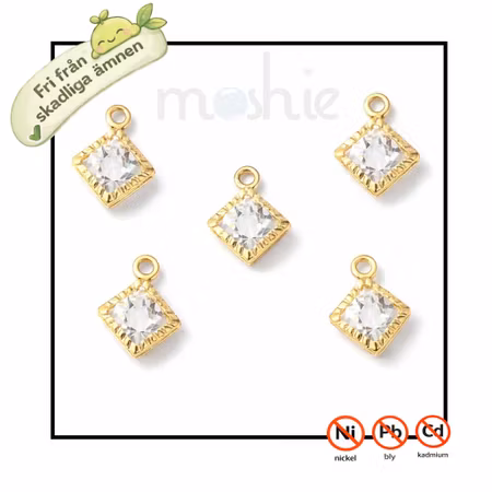 Berlocker av romber med guldram och rhinestone av glas 15mm 5st