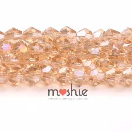 Biconeslipade glaspärlor dark champagne 4mm elektroplätering 85st