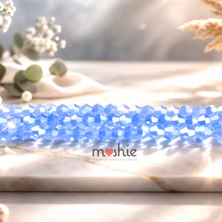 Fasetterade glaspärlor Bicone jade dodger blue 4mm AB 85st