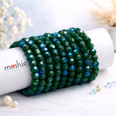 Fasetterade dark forest glaspärlor 4mm med AB-plätering 90st