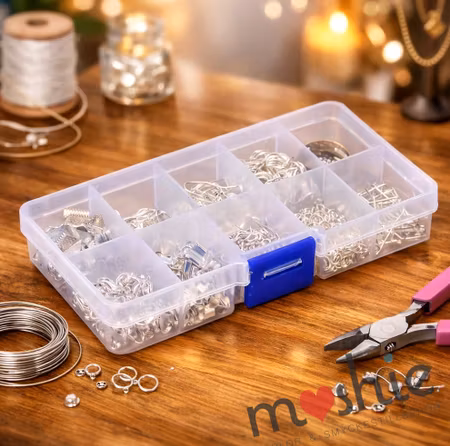 Förvaringsask med allt för din smyckestillverkning av järn i silver